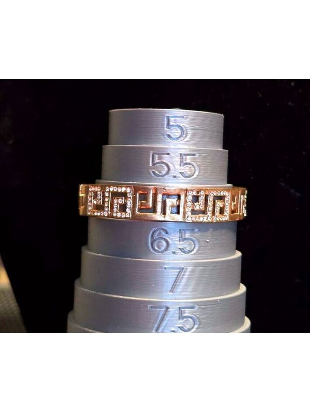 Rose Gold Plated Greek Key Meander Pattern Cubic Zirconia Hinged Bangle Bracelet